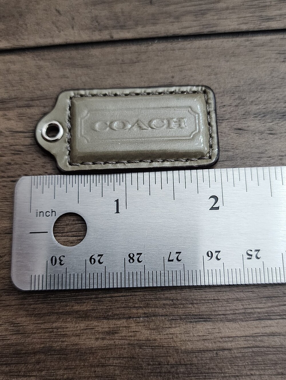 Coach Olive Green/Greyish Patent Leather HangTag with Silver Gromet